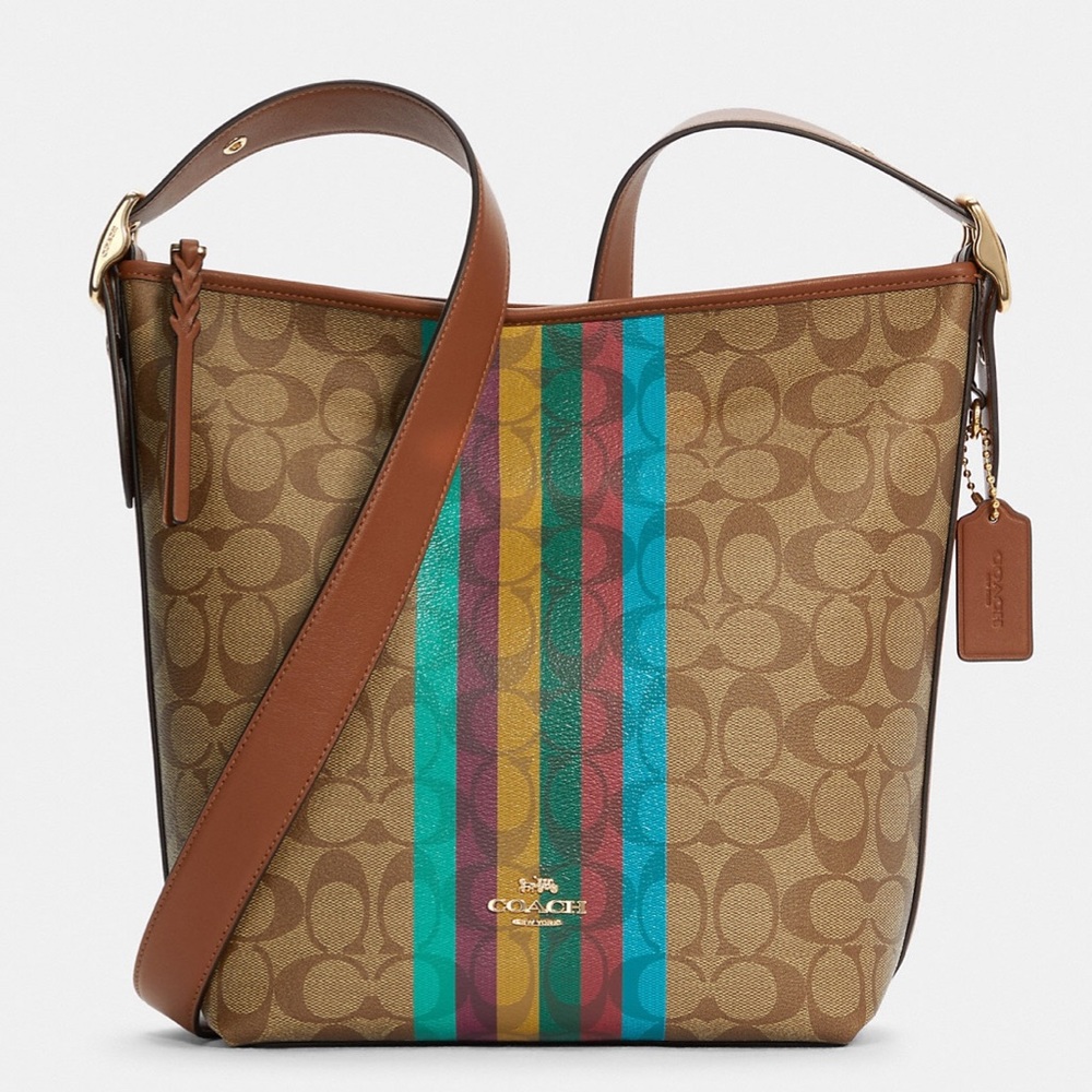 NWT COACH C5641 Val Duffle In Signature Canvas With Stripe